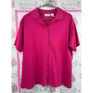 Northern spirit T-shirt, embroidery back floral Bright Pink Button-Up Polo Top